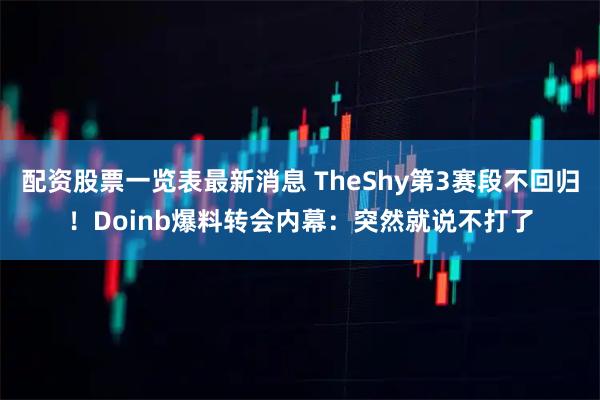 配资股票一览表最新消息 TheShy第3赛段不回归！Doinb爆料转会内幕：突然就说不打了